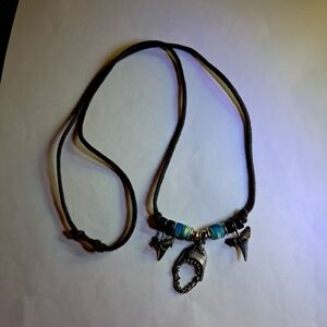 Shark Jaw & Teeth Necklace w/ Silvertone Accents
